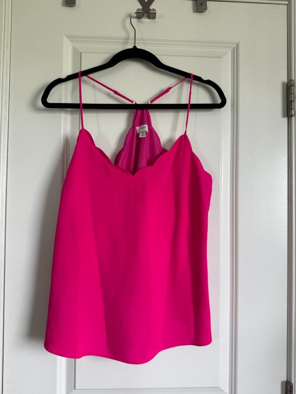 J.Crew Factory Pink Scalloped Neck Cami Tank Top Women's Size 8 Adjustable Strap